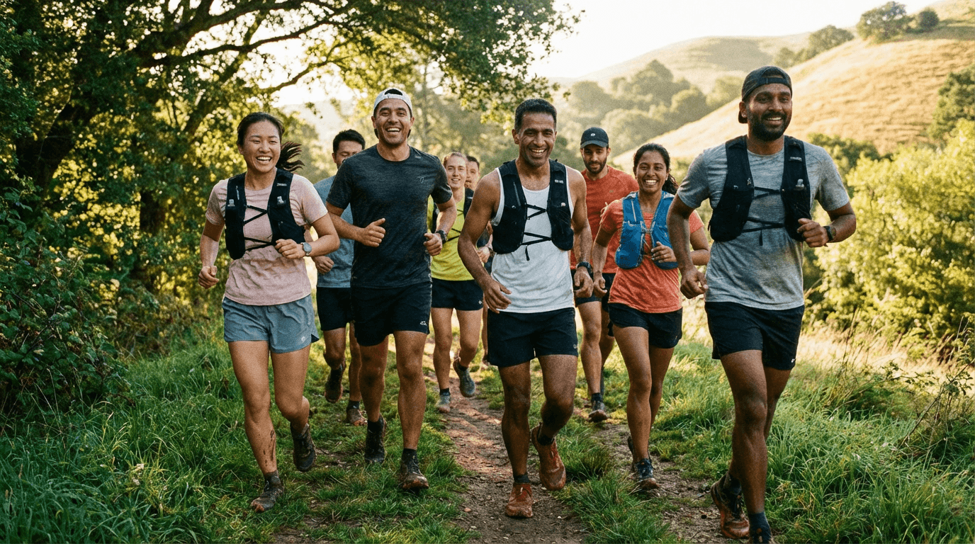 Groupe en train de courir dans la nature